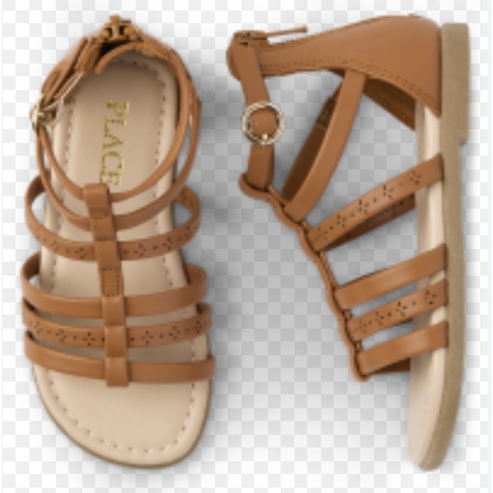 The Children Place gladiator sandals, size 10, color tan. Zipper closure at back